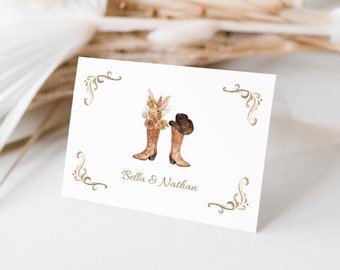 Pampas Boho Cowboy Boots Thank You Note Card, Rustic Wedding Invitation, Country Wedding, Western Wedding Thank You BELLA TEMPLATE 135