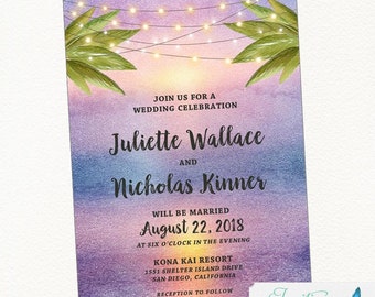 Beach Wedding Invitation, Sunset Wedding Invitation, Tropical Wedding Invitation, Palm Tree Wedding Invitation, Destination Wedding