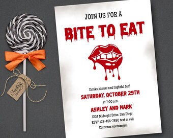 Halloween Dinner Party Invitation, Gothic Dinner Party, blood halloween invite, vampire halloween invitation, adult Halloween | TEMPLATE 277