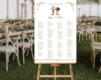 Cowboy Boots Wedding Seating Chart Sign Poster, Rustic Western Country Barn Theme | 171