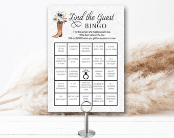 Find The Guest Bingo bridal shower game, edit yourself, matches matches boots and bubbly invitation | EDITABLE PRINTABLE TEMPLATE 193