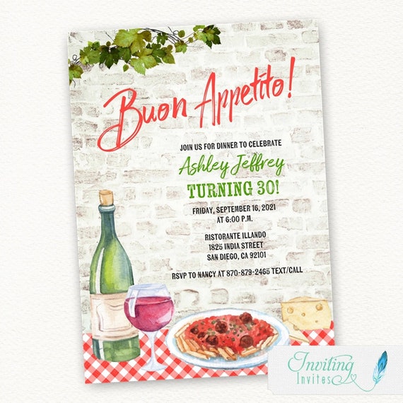 Italian Invite Italian Theme Birthday Party Invitation Buon Appetito Italy - Etsy