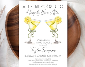 Lemon Martini theme A Tini Bit Closer Happily Ever After Couples Shower Invitation, Modern Bridal Shower invite TEMPLATE 638