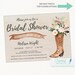 Cowboy Boot Rustic Bridal Shower Invitation, Cowgirl, Rustic, Western, Country, Boho Chic, Printable or Printed 