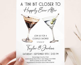 Tini Bit Closer Happily Ever After Couples Shower Invitation Cocktail Espresso Dirty Martini theme Modern Bridal Shower invite TEMPLATE 494