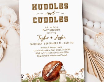 Huddles and Cuddles Football Baby Shower Invitation Template, Baby Sprinkle Tailgate Touchdown College Gender Neutral Invite TEMPLATE 531