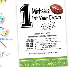Football Invitation Template for 1st year birthday, First Year Down Birthday, Tailgate Sports Invite, Editable PRINTABLE DOWNLOAD 318