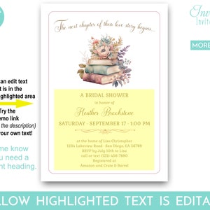 Book Themed Bridal Shower Invitation, Next Chapter, Love Story Bridal Shower Invite, Once Upon a Time Shower, fairytale shower, TEMPLATE 231 image 4