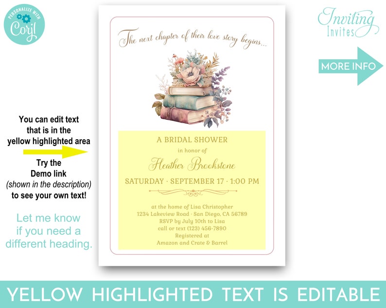 Book Themed Bridal Shower Invitation, Next Chapter, Love Story Bridal Shower Invite, Once Upon a Time Shower, fairytale shower, TEMPLATE 231 image 4