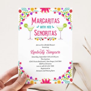 Margaritas with my Senoritas Fiesta Bridal Shower Invitation, Mexican theme wedding shower invite, Birthday Invitation, Spanish TEMPLATE 282