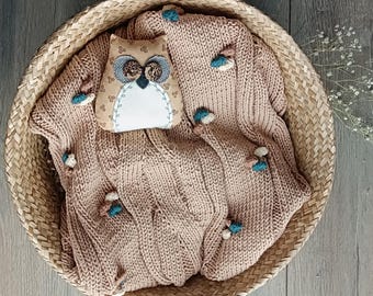 Hand Knitted 100% Cotton Baby Blanket Handmade Tilda Style