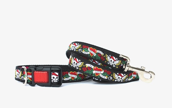 skull and bones dog collar