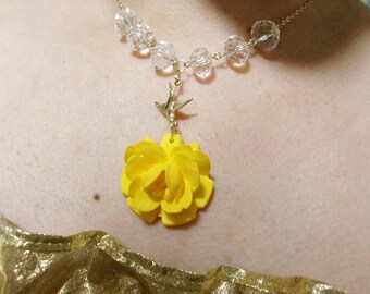 Statement Necklace Deep Yellow Flower Necklace Yellow Necklace Crystal Necklace Bird Necklace Bridesmaid Jewelry Bridesmaid Gift For Her