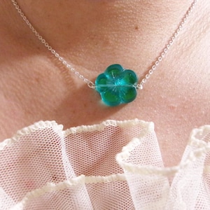 Sterling Silver Necklace Hibiscus Necklace Aqua Necklace Aqua Hibiscus Necklace Bridesmaid Jewelry Bridesmaid Gift Silver Necklace Gift