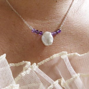 Amethyst Necklace Freshwater Pearl Necklace Pearl Necklace Sterling Silver Necklace Bridesmaid Jewelry Bridesmaid Gift Wedding Jewelry Gift