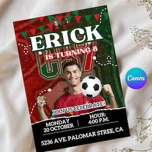 Cristiano Ronaldo birthday invitation, Cristiano Ronaldo invitation template, Cristiano Ronaldo party invitation, instant download