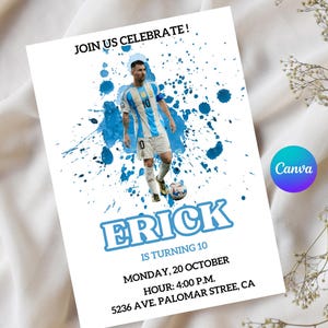 Messi soccer birthday invitation, Messi soccer invitation template, Messi soccer party invitation, instant download