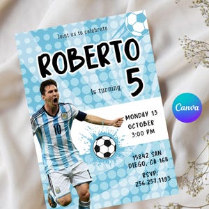 Messi soccer birthday invitation, Messi soccer invitation template, Messi soccer party invitation, instant download