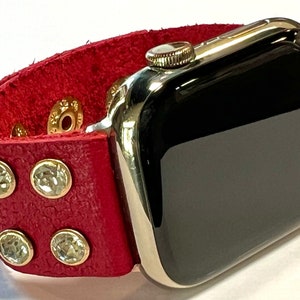 Red Leather Apple Watch band.