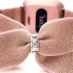 Fitbit VERSA 1/2/3/Lite/Sense, Blaze Rose Gold elastiskt BOW-armband med äkta kristaller