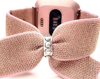 Fitbit VERSA 1/2/3/Lite/Sense, Blaze Rose Gold elastiskt BOW-armband med äkta kristaller