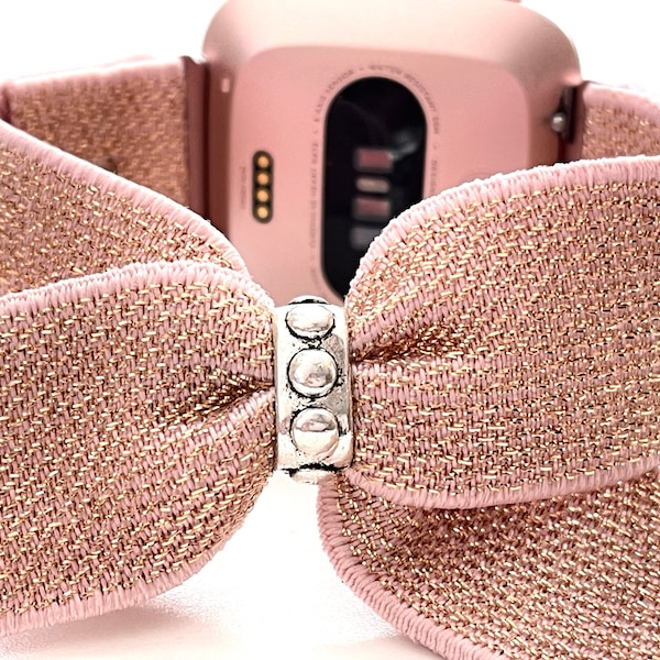 Fitbit VERSA 1/2/3/Lite/Sense, Blaze  Rose Gold elastic BOW band with genuine Crystals