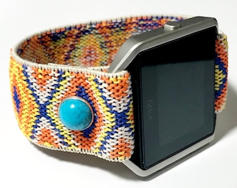 Fit Bit Blaze Elastic Band Light Aztec with Turquoise accents  LIMITED EDITION