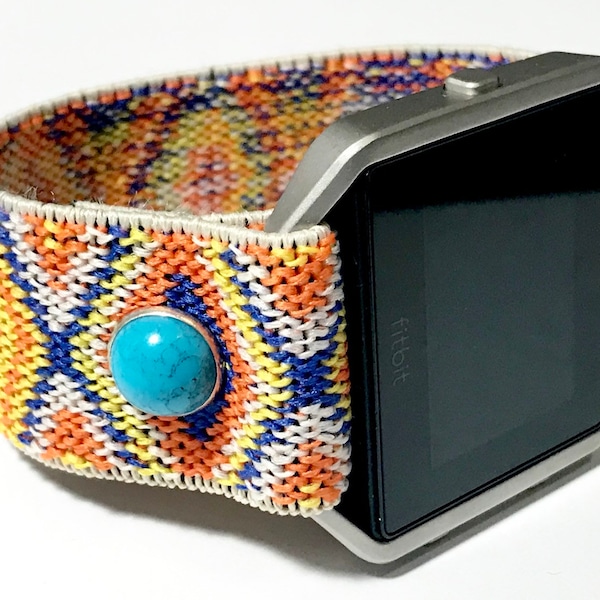 Fit Bit Blaze Elastic Band Light Aztec with Turquoise accents  LIMITED EDITION