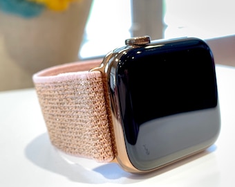 Rose Gold Elastic Apple Watch Band: Metallic Woven Strap