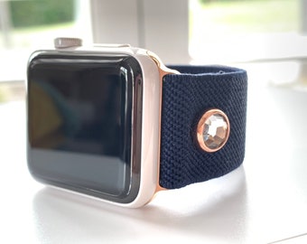 Sparkle Crystal Elastic Apple Watch Band: Navy Solo Loop