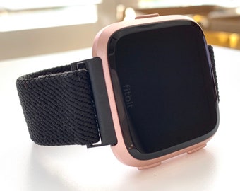 Fitbit VERSA 1/2/3/Lite/Sense, Blaze  Black comfort slim line Elastic watch band