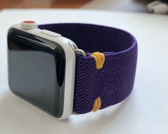 Purple Elastic Apple Watch Band: Hand Stitched Comfort Stretch