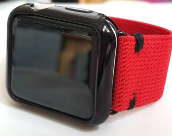 Red Elastic Apple Watch Band: Hand Stitched Comfort Stretch