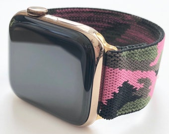 Fitbit Versa と Apple エラスティック ウォッチ バンド ピンク カモ GLAM!