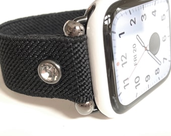 Pulseira elástica preta para Apple Watch com cristal: 42/44 mm
