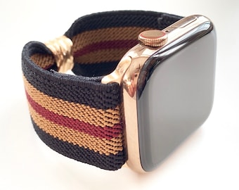 Striped Elastic Apple Watch Band: Gold Hardware, Comfortable Fit