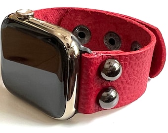 Red Leather Apple Watch band.