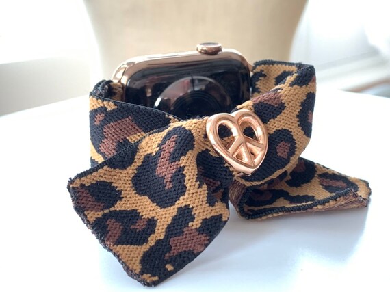 Apple Watch Elastic Apple Watch Band Bow Tie Leopard Adjustable Peace and Love Band Fits ALL Apple Watches Etsy Australia