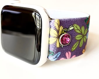 Pulseira de Apple Watch Lavanda Caprichosa: Pulseira Elástica Floral Fitbit Versa