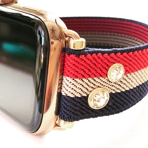 Vintage Stars and Stripes Apple Watch Band: Elastic 4th of July Fitbit Versa Strap