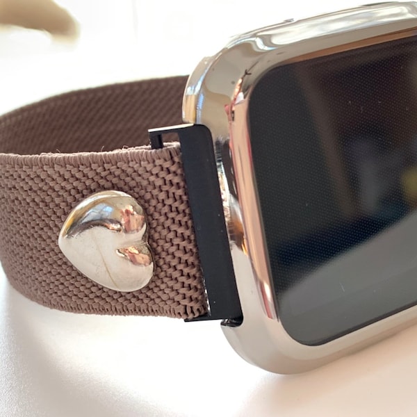 Fitbit VERSA  slim line Silver Heart Elastic watch band Khaki Taupe