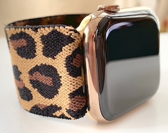 Apple Watch - Elastic Apple watch band   comfort band soft Dark Leopard Extra wide band Fits ALL Apple watches