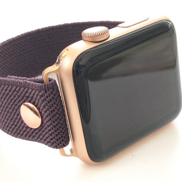 Apple Watch - Elastic Apple Watch Band SLIM line Aubergine Eggplant with rose gold  LIMITED edition 38mm