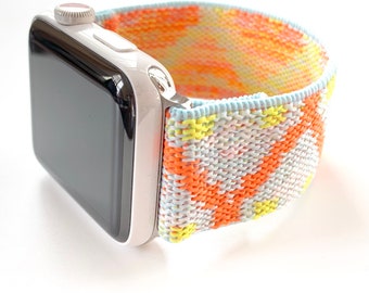 Neon Aztec Apple Watch Band: Soft Stretchy Elastic, Handmade