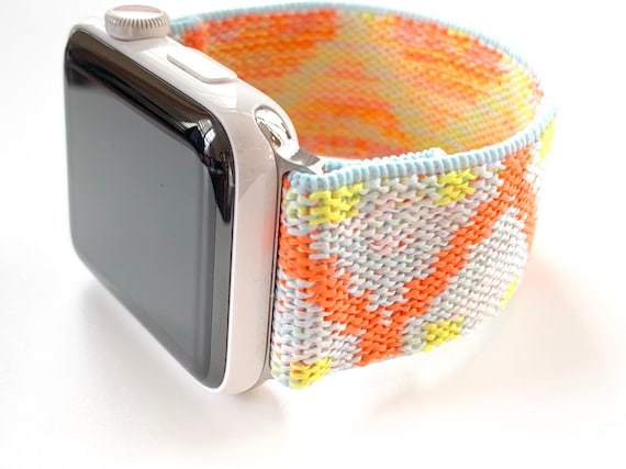 Neon Aztec Apple Watch Band: Soft Stretchy Elastic, Handmade