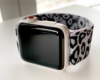 Apple Watch - Elastic Apple watch band   comfort band soft white Leopard plush band Fits ALL Apple watches