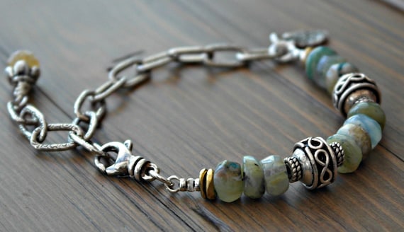 Peruvian opal sterling silver rustic artisan handmade bracelet CUSTOM made