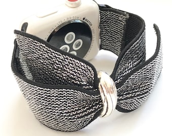 Sparkle Bow Apple Watch Band: Silver Elastic Fitbit Versa, Samsung Active