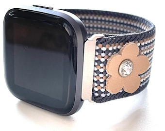 Handgemaakte elastische horlogeband: leren bloem, Fitbit, Apple, Samsung