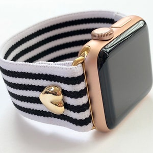 Apple Watch - All Series  Apple watch band    Elastic stretch comfort Black and White band Nautical Love